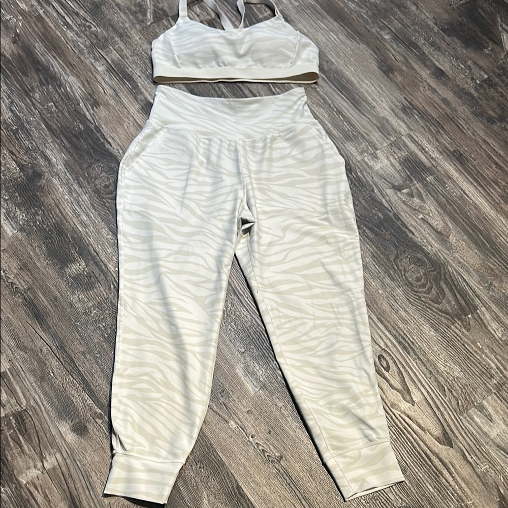 Women's Cream Zebra Print Pants & Top Set